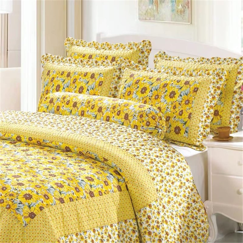 ABREEZE Cotton Polka Dot Comforter Set Sunflower Patchwork Bedspreads Quilt Sets Sunflower Coverlet Queen 3-Piece - Image 3